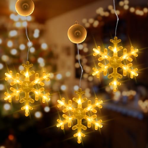 3 Stück LED Led Schneeflocke Beleuchtung,LED Fenster Hängende Lichterkette,Warmweiß Beleuchtung Weihnachtsbeleuchtung, Led Lichterketten Schneeflocke,Weihnachtsdeko Schneeflocke Leuchte von Forhome