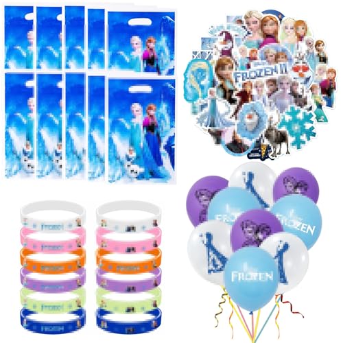 84 Stück Fro-zen Geburtstags Party Mitgebsel, EL-SA Prinzessin geschenktüten Tasche Fro-zen Geburtstagsdeko Ballons Armbänder Aufkleber gastgeschenk kindergeburtstag für Mädchen Party von Forhome