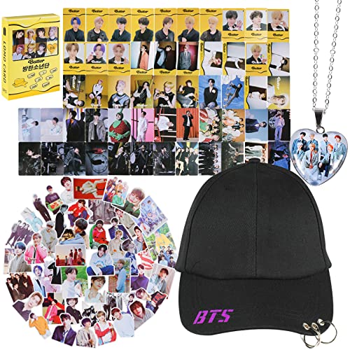 BTS Geschenk-Set – 55 Lomo Karten/ 50Aufkleber/ 1 Halskette/Schwarze Sonnenblende, Kpop BTS Merchandise Geschenke Set für die Army von Forhome