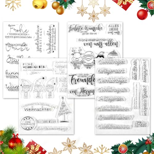 4 Blätter Silikonstempel Weihnachten Deutsch,Clear Stamp Weihnachten,Frohe Weihnachten Silikon Stempel,Stempel Klare Weihnachten Silikon,DIY Karte Scrapbooking Weihnachten Basteln von Forhome