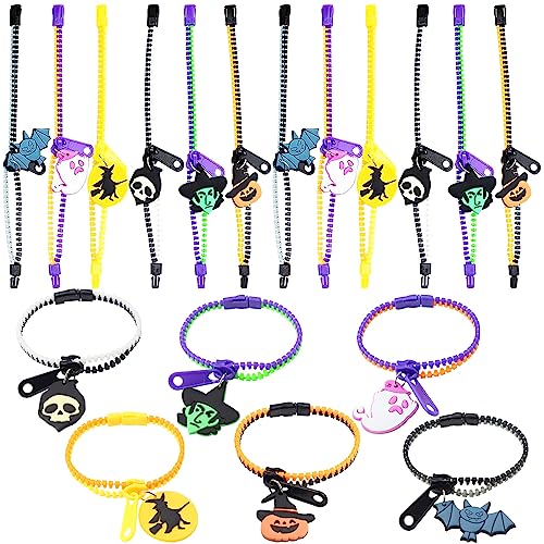 Forhome 18 Stück Halloween Reißverschluss Armbänder Kinder Zip Freundschaftsarmbänder Zappeln Armbänder mit Geister Kürbis Hexe Anhänger für Halloween-Geschenke, Partys Mitgebsel Geschenktüten von Forhome