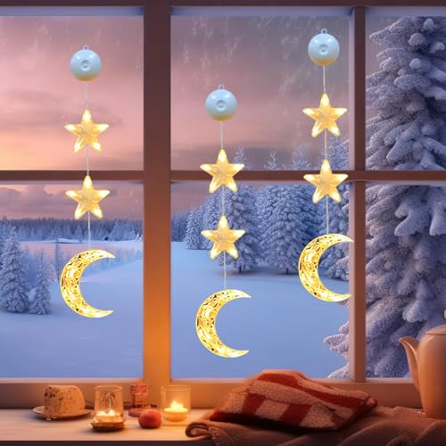 Forhome 3 Stück Weihnachtsdeko Innen,LED Stern Mond Weihnachtsbeleuchtung,LED Sterne Weihnachtsbeleuchtung,Weihnachtsdeko Fenster Weihnachtssternlichte,Weihnachtsbeleuchtung mit Saugnäpfe (Moon) von Forhome