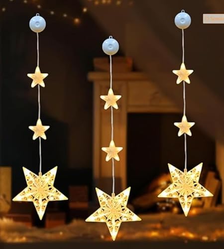 Forhome 3 Stück Weihnachtsdeko Innen,Sterne Weihnachtsbeleuchtung,LED Sterne Weihnachtsbeleuchtung,Weihnachtsdeko Fenster Weihnachtssternlichte,Weihnachtsbeleuchtung mit Saugnäpfe (Star) von Forhome