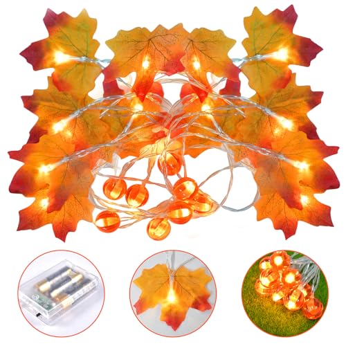 Forhome 6M 40 LED Herbst Ahornblatt Girlande Lichterkette,Ahornblätter Lichterketten Herbst Dekoration,Herbst Blättergirlande Dekoration Lichter,3AA batteriebetrieben,für Erntedankfest,Halloween von Forhome