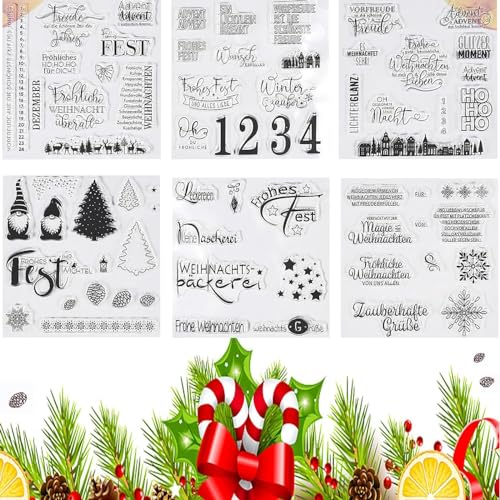 Forhome 6PCS Stempel Weihnachten, Weihnachtsstempel, Blätter Clear Stamp Weihnachten, Stempelset, Silikonstempel Winter, Clear Stempel Set für DIY Scrapbooking Fotoalbum von Forhome