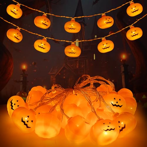 Forhome Halloween Deko Kürbis Lichterkette, 3M 20 LED Lichterkette Innen und Außen Deko Lichtkette - Batteriebetrieben, IP65 Wasserdichte Lichtkette für Party, Zimmer, Gärten, Hochzeit von Forhome