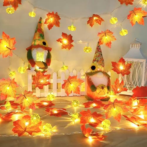 Forhome Halloween Lichterkette, Herbst Ahornblatt Lichterkette 3M 20LED Halloween Deko Kürbis Lichterkette Batteriebetrieben für Halloween Party Deko Garten Herbstdeko Weihnachtsdeko von Forhome