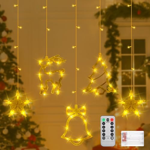 Lichtervorhang Weihnachten Fenster,Lichtervorhang Fenster led,LED Lichtervorhang Lichterkette,Lichtervorhang Fenster Sterne,Fenster Lichterkette,Weihnachtsbeleuchtung Innen & Außen,für Weihnachten von Forhome