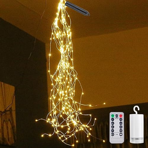 Forhome Lichterbündel 1M 200 LED,LED Lichterschweif 8 Lichtmodi Wasserfall Lichterkette mit Fernbedienung, Timer, Wasserdichte Lichterstrang für Weihnachten Balkon Garten Gießkanne- Warmweiß von Forhome