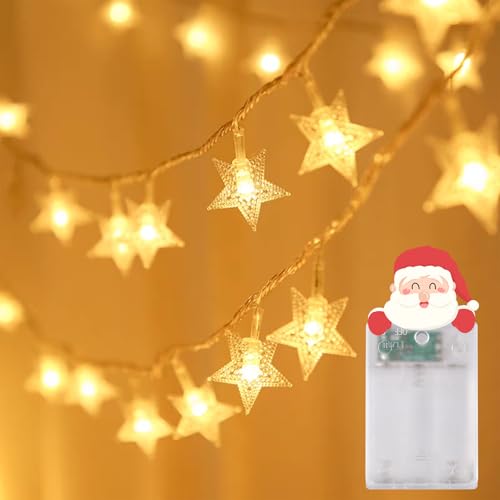 Forhome Sterne Lichterketten, 6M 40 LED Batteriebetriebene Lichterketten, Weihnachts Lichterkette, Wasserdicht Warmweiß Ramadan Lichterkette für Party, Garten, Weihnachten, Halloween, Hochzeit von Forhome