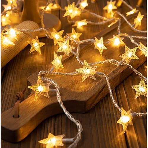 Forhome Sterne Lichterketten, 6M 40 LED Batteriebetriebene Lichterketten, Weihnachts Lichterkette, Wasserdicht Warmweiß Ramadan Lichterkette für Party, Garten, Weihnachten, Halloween, Hochzeit von Forhome