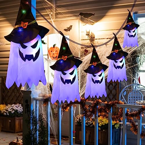 Geist Lichterkette,Halloween Lichterkette,5 LEDs Halloween Geister Licht,Halloween Dekorationen,leuchten hängende Geister für Halloween im Freien,Dekoration Lichter Batteriebetrieben für Halloween von Forhome