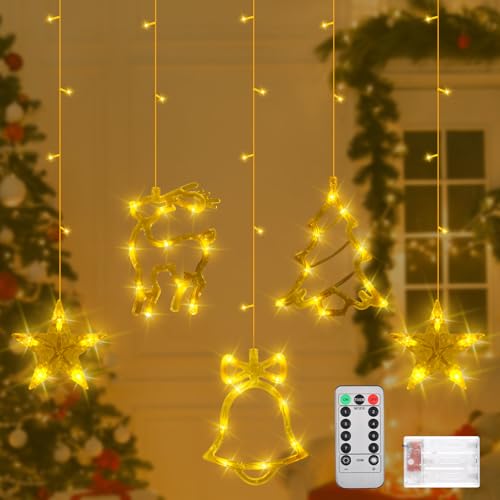 LED Weihnachtsvorhanglicht, 3.5M Weihnachtsraum Dekoration warme helle Schnur, warmes Lichterketten-Licht mit Fernbedienung, passend für Weihnachtsdekoration, Weihnachtsbaumdekoration (warm weiß) von Forhome