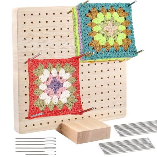 Sperrbrett Für Granny Square,Handcrafted Wooden Blocking Board,Granny Squares Blocking Board,20 * 20cm Blockierbrett Häkeln,Crochet Blockierbretter Full Kit with 20 Edelstahl-Stabstiften Und 5 Nadeln von Forhome