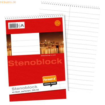 Format-X Stenoblock A5 70g/qm 40 Blatt liniert von Format-X