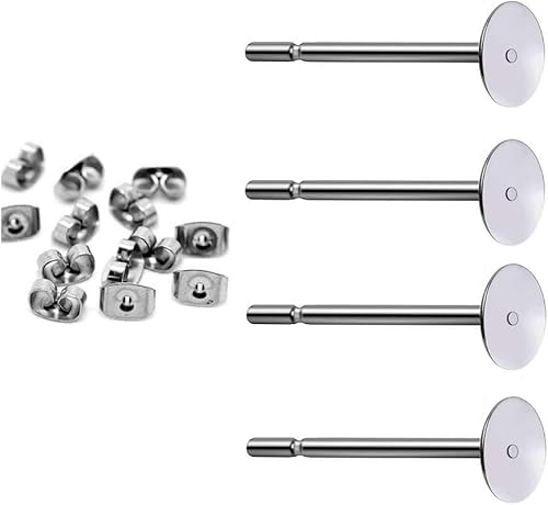 Hypoallergene Edelstahl-Ohrstecker, flache Polster, blanko, mit Schmetterlings-Ohrring-Verschlüssen für Schmuckherstellung, 4 mm, 100 Stück von Formulen