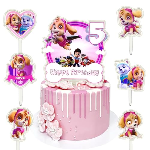 7 Stück Paw Tortendeko, Paw Geburtstagsdeko, Paw Dog Tortendeko, Paw deko, Cartoon Geburtstags Party Deko, Kindergeburtstag Cupcake Toppers, Geburtstag Deko 5 Jahre von Forninc