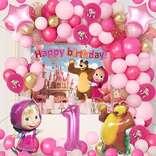 78 Pcs mascha Geburtstag deko, Mascha Ballon Geburtstag, Masha Luftballons, Geburtstag Masha Party Dekoration, 1 Jahre Luftballons von Forninc