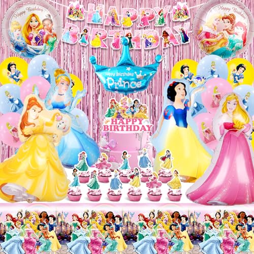 Prinzessin Geburtstag Deko,53 Stück Prinzessin Party Deko,Geburtstagsdeko Mädchen,Prinzessin Luftballons,Prinzessin Folienballon,Banner,Foil Fringe Curtains,Prinzessin Thema Party Supplies von Forninc
