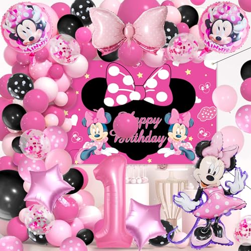 Minnie Geburtstagsdeko, Balloons Dekoration, Geburtstags Set, Minnie Party Luftballons, Fotohintergrund, für Kindergeburtstag Dekorationen, Geburtstagsdeko 1 Jahr von Forninc