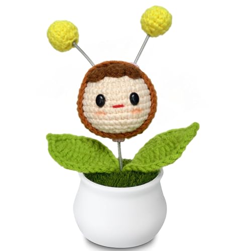 Handgefertigte Häkelblumen, niedlich, gestrickt, künstliche Topfblumen, Geschenk für Geburtstag, Lehrertag, Jahrestag, Muttertag, Dekoration für Auto-Armaturenbrett, Heimbüro-Dekoration, Shaking Bee Handgefertigte Häkelblumen, niedlich, gestrickt, künstliche Topfblumen, Geschenk für Geburtstag, Lehrertag, Jahrestag, Muttertag, Dekoration für Auto-Armaturenbrett, Heimbüro-Dekoration, Shaking Bee von Forvermand