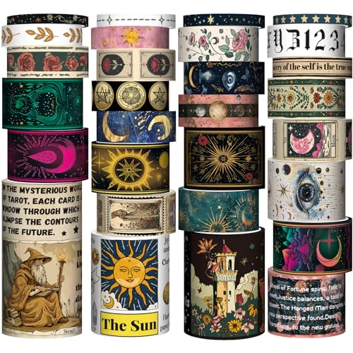 Forwaarss 29 Rollen Washi Tape Set, Tarotkarten Dekoband, Tierkreiszeichen, Planeten, Numerologie, farbiges Klebeband für Scrapbooking Tape, Junk Journal Zubehör, Bastelband, Planer Zubehör von Forwaarss