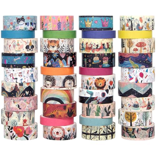 Forwaarss 39 Rollen Washi Tape Set, Niedliches Tier-Klebeband, Dekoratives Abdeckband, Klebeband für DIY, Scrapbooking, Geschenkverpackungen, Partydekoration von Forwaarss