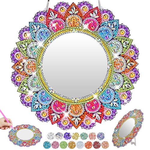 Fosdaling Geschenk Mädchen: Diamond Painting Spiegel, Mandala Basteln Set Geschenke, Bastelset Geburtstagsgeschenk für 6-15 Jährige Kinder, Kreatives Spielzeug Deko ab 6 7 8 9 10 11 12 13 14 15 jahre von Fosdaling