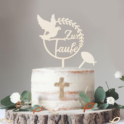 Foshird 38 Stück Tortendeko Taufe Holz Kuchen Deko Cake Topper Taufe Deko Mädchen Junge Fische Tischdeko von Foshird