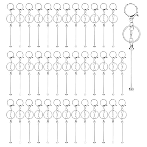 Fossthiroy 40 x Perlen-Schlüsselanhänger. Metallperlen-Schlüsselanhänger, blanko, für Bastelarbeiten von Fossthiroy