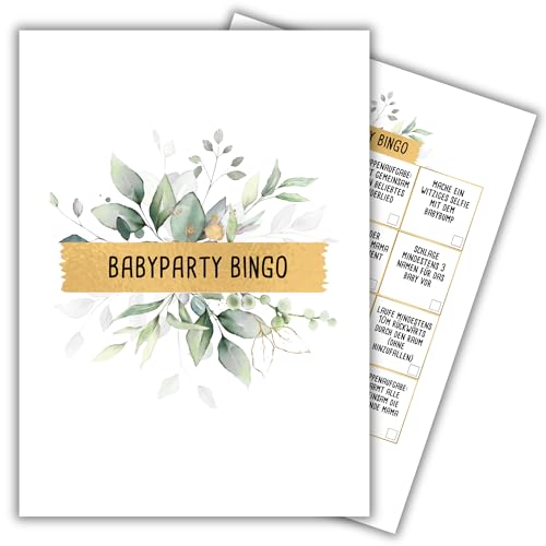 Babyparty Bingo Spiel by snaPmee - Mädchen + Junge - Gender Reveal Party + Babyshower Idee, Geschenk Schwangerschaft - 16 Aufgaben auf 20 Karten, DIN-A6, Deutsch von Fotospiel