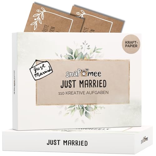 Just Married by snaPmee - Hochzeitsspiel mit 108 Aufgaben für Gäste & Brautpaar - 10 Kategorien (Kraftpapier Deluxe mit Geschenkbox) von Fotospiel