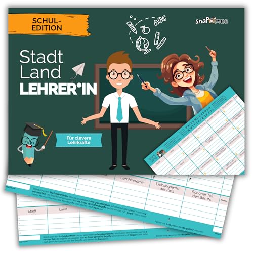 Stadt Land Fluss Lehrer + Lehrerin by snaPmee - Schule-Edition als Quiz Geschenk für Klassenlehrer & Schüler - 50 Blatt Din-A4 Block von Fotospiel