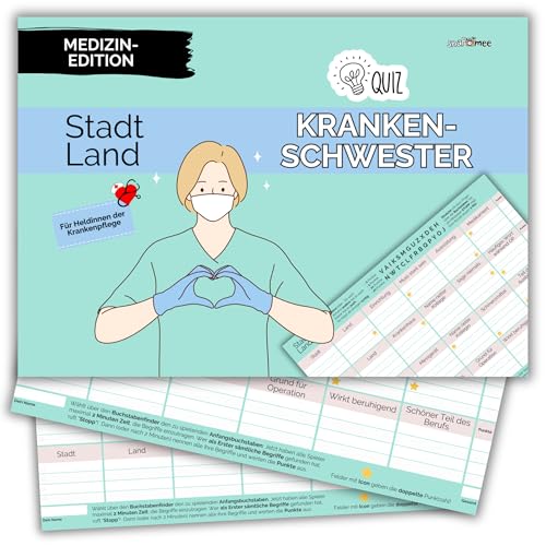 Stadt Land Krankenschwester by snaPmee - Ratespiel für Krankenpfleger - Spiel & Danke Geschenk für Krankenschwestern - 50 Blatt Din-A4 von Fotospiel