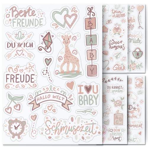 Sticker Baby by snaPmee - Aufkleber für Babyalbum, Fotoalbum & Geschenke - Set für Mädchen & Junge mit 133 Motiven auf 8 Bögen DIN-A5 von Fotospiel