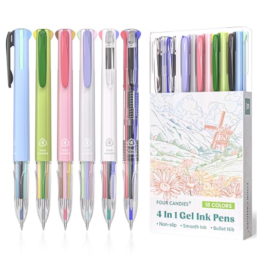 Four Candies Multicolor Ball Point Pens 4-in-1 Farbige Stifte (1,0 mm) Verschiedene Tinten 4-Farben-Kugelschreiber (6er Pack) von Four Candies