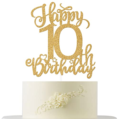 Happy 10th Birthday Cake Topper Gold Glitter, 10th Birthday Cake Topper, 10 Cake Topper, Cheers to 10 Years Cake Topper, Double Digits 10th Cake Topper 10th Birthday Party Dekorationen von Four Ever Sweet