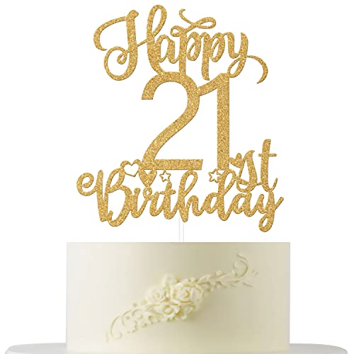 Happy 21st Birthday Cake Topper, Hello 21 Cake Decoration, 21 & Fabulous Cake Decor for Man/Women Cheers to 21 Years Old Birthday Party Decoration Supplies Gold Glitter von Four Ever Sweet