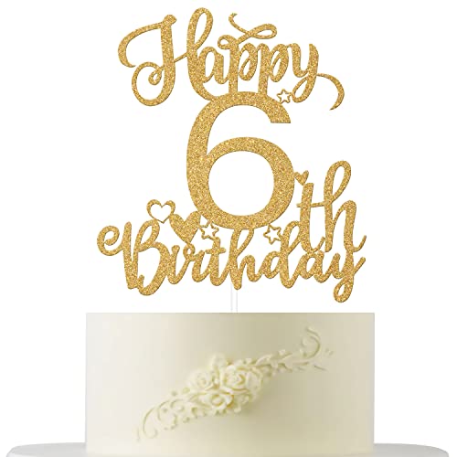 Happy 6th Birthday Cake Topper, 6 Cake Decoration, Hello 6 Cake Decor for Boy/Girl Cheers to 6 Years Old Birthday Party Dekoration Supplies Gold Glitter von Four Ever Sweet