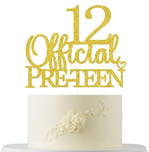 Offizieller Tortenaufsatz mit 12 vorzehnten Goldglitzer, "Happy 12th Birthday", Kuchendekorationen, Hello 12, Cheers to 12 Years Old Birthday Anniversary Party Decoration Supply von Four Ever Sweet