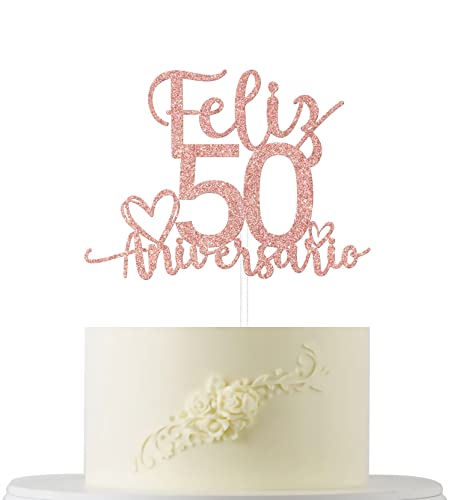 Rose Gold Glitter Feliz 50 Aniversario Cake Topper, 50th Anniversary Cake Topper, Cheers to 50 Years Cake Decor, Hello 50, Just Married 50 Years Ago Party Decor, 50 Anniversary Wedding Party Supplies von Four Ever Sweet