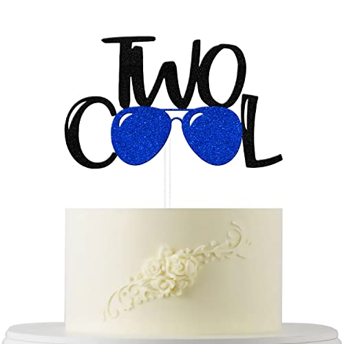 Zwei coole Kuchendekoration Schwarz Blau Glitzer, 2 Cake Topper, Happr 2nd Birthday Cake Topper, Zwei Coole Birthday Party Dekorationen, Cool Boy 2 Birthday Kuchen Dekorationen von Four Ever Sweet