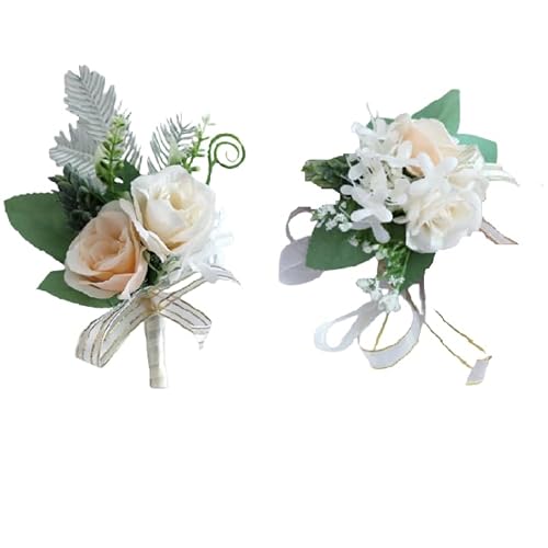 Ansteckblume für Hochzeit, Bräutigam, für Herren, für Braut, Brautjungfer, Handgelenk, Ansteckblume und Handgelenk, Ansteckblume für Hochzeit, Party, Abschlussball, Heimkehr (Rosa-Weiß) von Fouriding