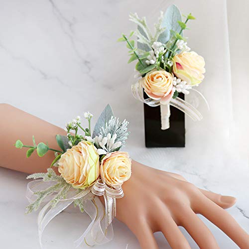 Ansteckblume für Hochzeit, Bräutigam, für Herren, für Braut, Brautjungfer, Handgelenk, Ansteckblume und Handgelenk, Set für Hochzeit, Party, Abschlussball, Heimkehr (Gelb) von Fouriding