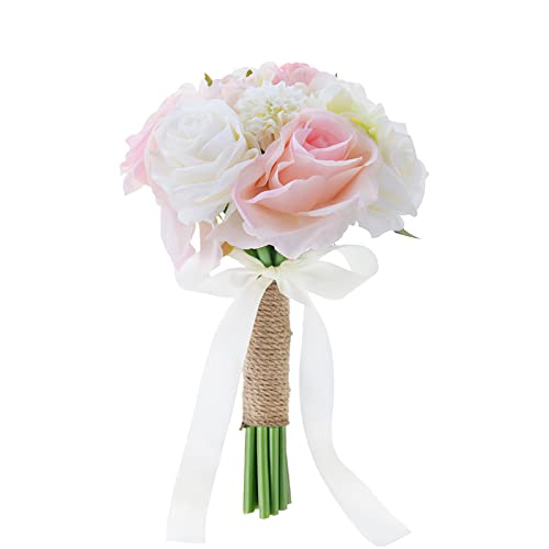 Fouriding Brautstrauß Braut Brautjungfer Brautjungfern Blumensträusse Hochzeit Strauß Künstliche Blumenstrauß künstlicher Rosenstrauß Bouquet Deko (Rosa Weiß) von Fouriding