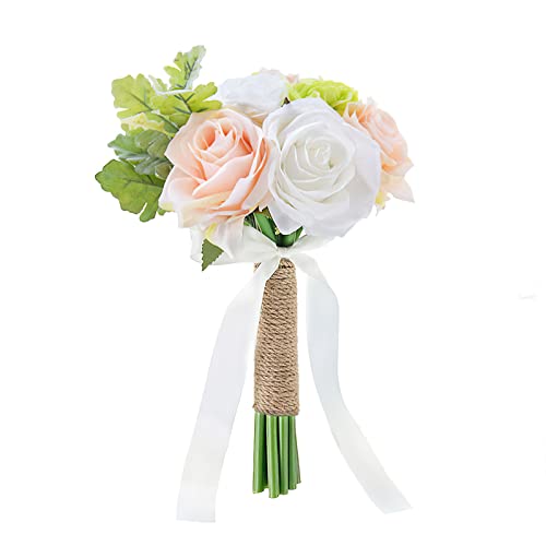 Fouriding Brautstrauß Braut Brautjungfer Brautjungfern Blumensträusse Hochzeit Strauß Künstliche Blumenstrauß künstlicher Rosenstrauß Bouquet Deko (Weiß Grün Champagner) von Fouriding