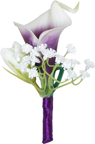 Fouriding Künstliche Lila Calla Lily Boutonniere für Hochzeit Bräutigam Trauzeuge Braut Brautjungfer Corsage Anzug für Hochzeit Party Prom Event Zeremonie Jahrestag von Fouriding