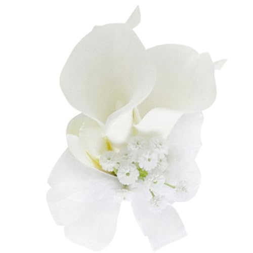 Fouriding Künstliche Weiße Calla Lily Handgelenk Blumen für Hochzeit Bräutigam Trauzeuge Braut Brautjungfer Corsage Anzug für Hochzeit Party Prom Event Zeremonie Jahrestag von Fouriding