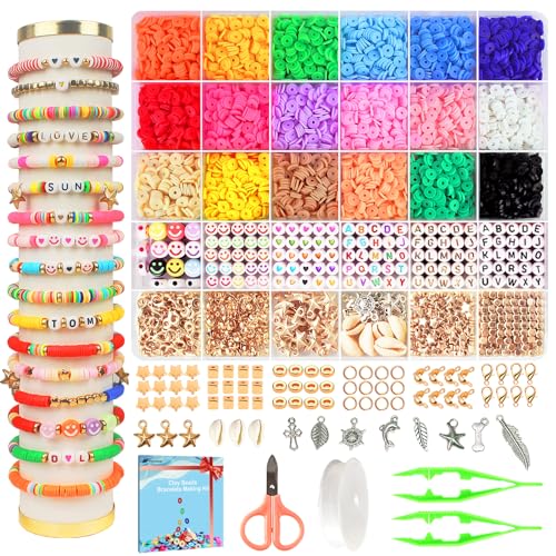 Fournine 5300 Stück Perlen für Armbänder, Tonperlen für Halsketten, Modeschmuck, Anhänger für Kinder Erwachsene, Set Armbänder für Mädchen DIY von Fournine