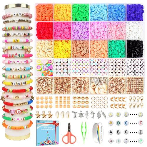 Fournine 5300-teiliges Set zur Herstellung von Armbändern aus Ton, Freundschaftsarmband-Kits, flache Perlen für Schmuckherstellung, Polymer-Heishi-Perlen-Set für Armband, Halskette, DIY, Handwerk, von Fournine